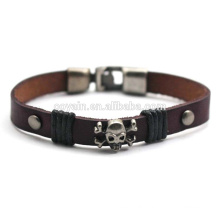 Hot Selling Retro Leather Cuff Brown Personalized Skull Bracelet for Men